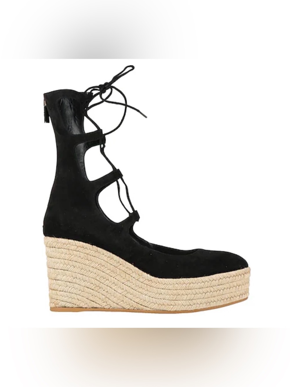 Dior Black Suede Lace-Up Espadrille Wedge with Natural Rope Platform